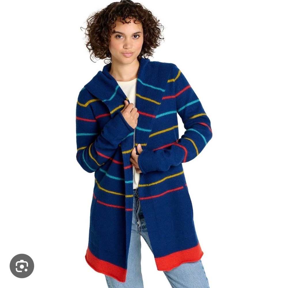 Toad & Co Wool Heartfelt‎ Hoodie Open Front Cardigan Striped Small